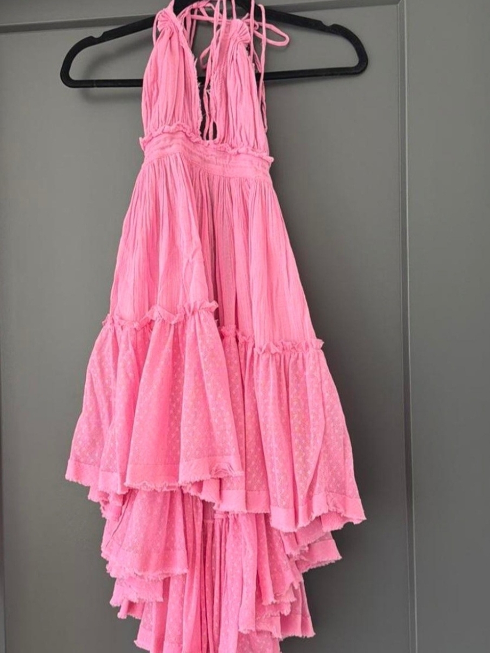 Free People Pink Tiered Halter High-Low Dress